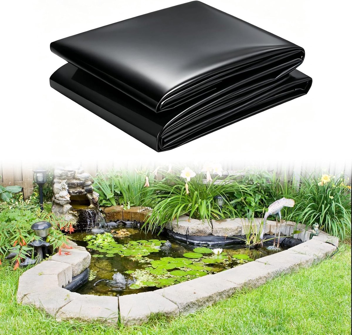 SnelShoppen - Vijverfolie 2x2 m, HDPE Waterdichte Folie 0,2 mm Dikker, Zwart, Geschikt voor Visvijver, Waterval, Beeklopen, Landschapsarchitectuur en