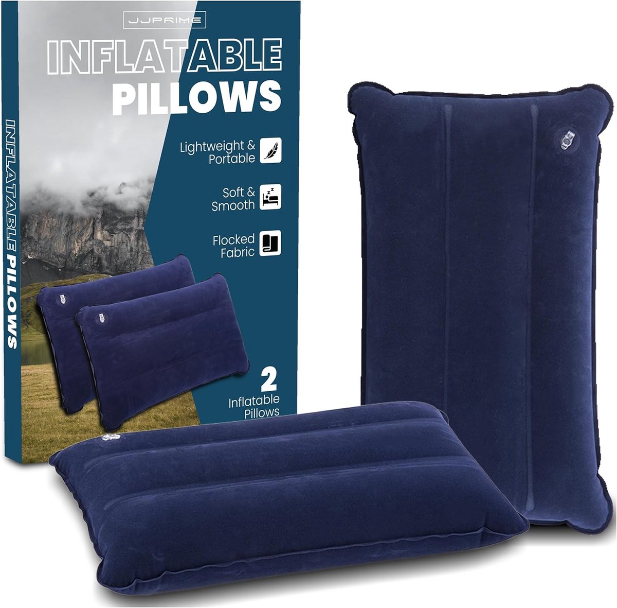 SnelShoppen - 2 Stuks Opblaasbare Kussens voor Camping en Hiking | Zachte Inflatable Kussens voor Reizen, Comfortabele Kussenset in Blauw