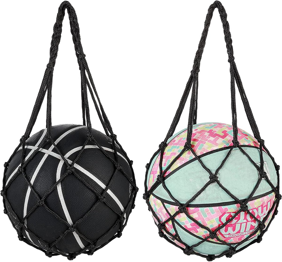 SnelShoppen - 2 Pcs Sport Ballen Tas, Mesh Opbergzak voor Voetbal, Basketbal, Volleybal en Meer, Zwart, Duurzame Sport Gear Bag voor Atleten en Coache