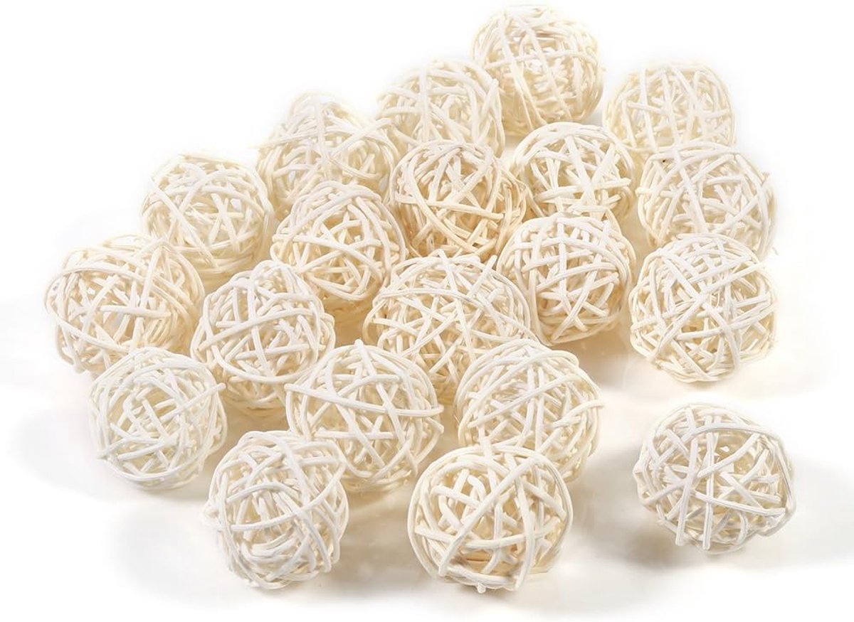 SnelShoppen - Rattan Ballen 20 Stuks - Kleurvolle Decoratieve Wicker Ballen voor Tafel, Bruiloft, Kerst, Verjaardag, Feestdecoratie - Wit, 5 Kleuren