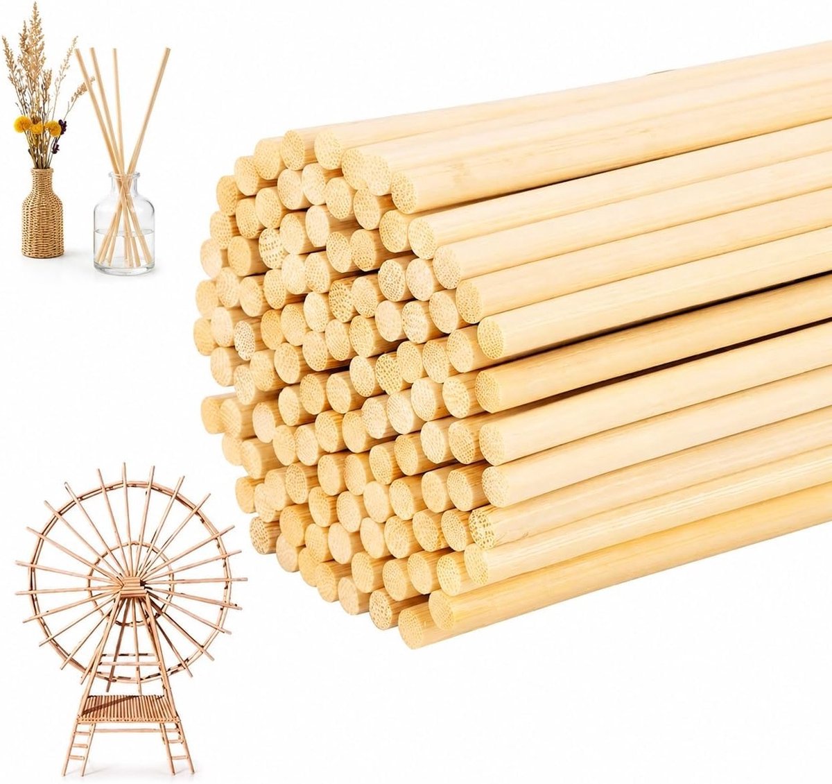 Ronde houten knutselstokken – 100 stuks 300x5 mm, polijstbaar natuurlijk hout voor DIY, modelbouw en ambachten