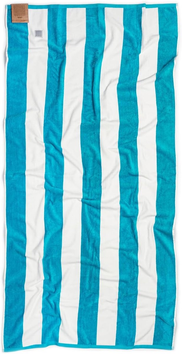 SnelShoppen - Grote Strandhanddoek 90x180 cm - 100% Katoen Velours - Ultra Absorberend - Turquoise Cabana Strepen - Comfortabele Badhanddoek voor Stra