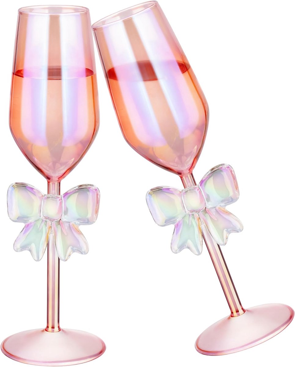 SnelShoppen - Set van 2 Roze Iriserende Boog Champagneglazen - Elegante Feestglazen voor Bruiloften, Verjaardagen en Speciale Gelegenheden - Perfect v