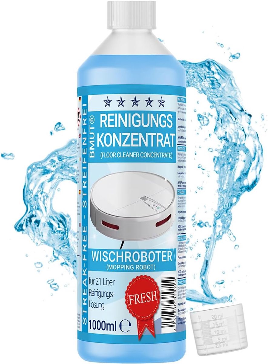 SnelShoppen - 1000 ml Mop Robot Cleaner Concentrate - Streepvrij & Laag Schuim - Vloerreiniger voor Alle Vloertypes - Met Dosering Cup & Frisse Geur