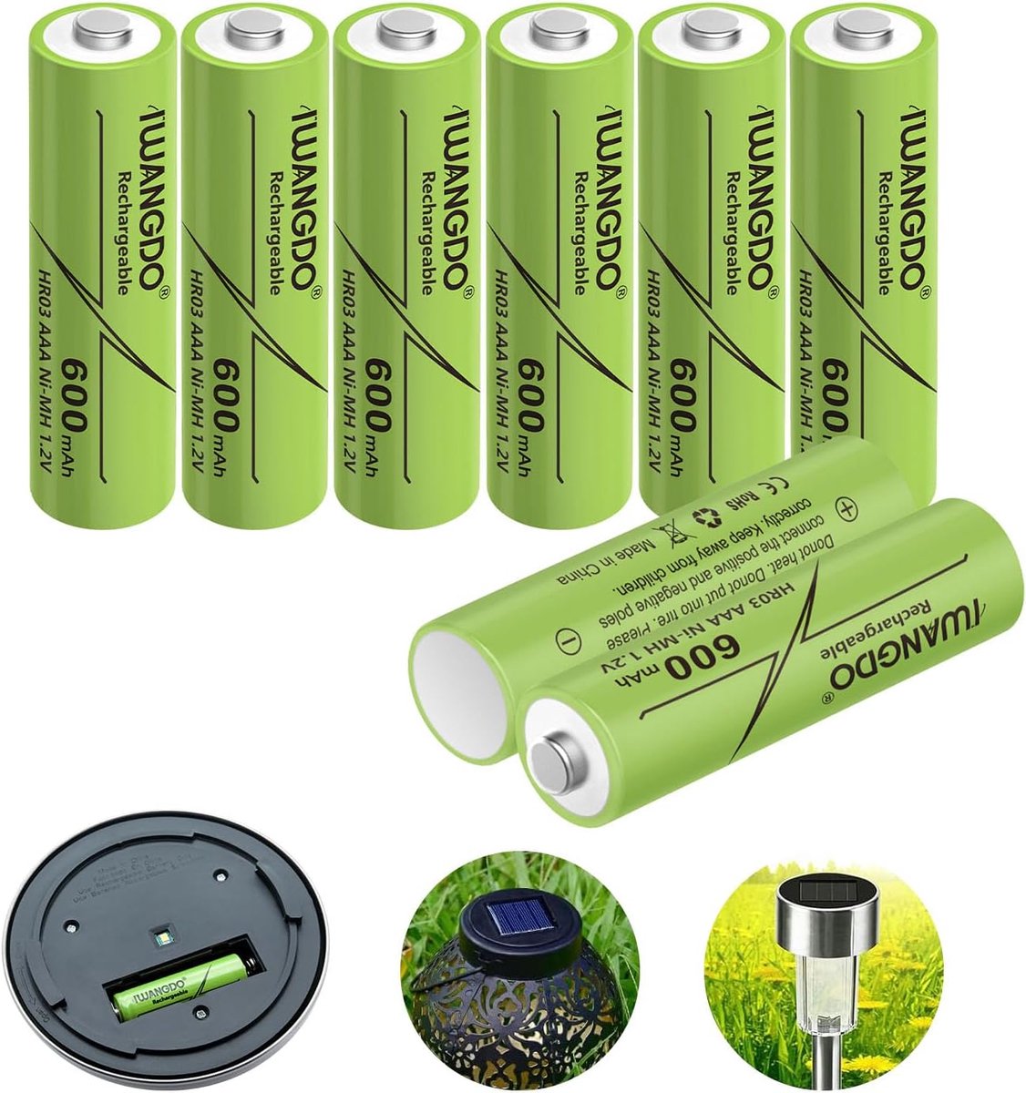 SnelShoppen - Oplaadbare AAA Batterijen 600 mAh, HR03, Voor Buiten, Vooraf Gevuld, 8 Stuks, Ideaal Voor Tuinverlichting, Camping en Buitenactiviteiten