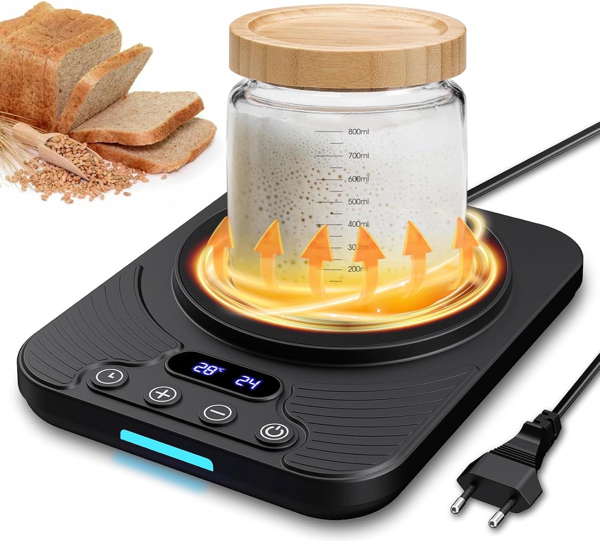SnelShoppen - Sourdough starter warmer - Precisie verwarmplaat met 1°C thermostaat (21-43°C) - 24-uurs timer - Automatische aan/uit functie - Ideaal v
