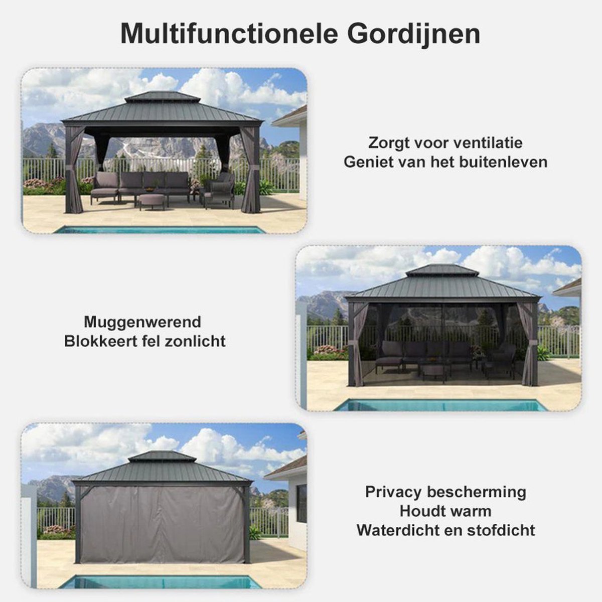Purple Leaf Hardtop pavillon 4,6 x 4 m - gris luxe avec éclairage