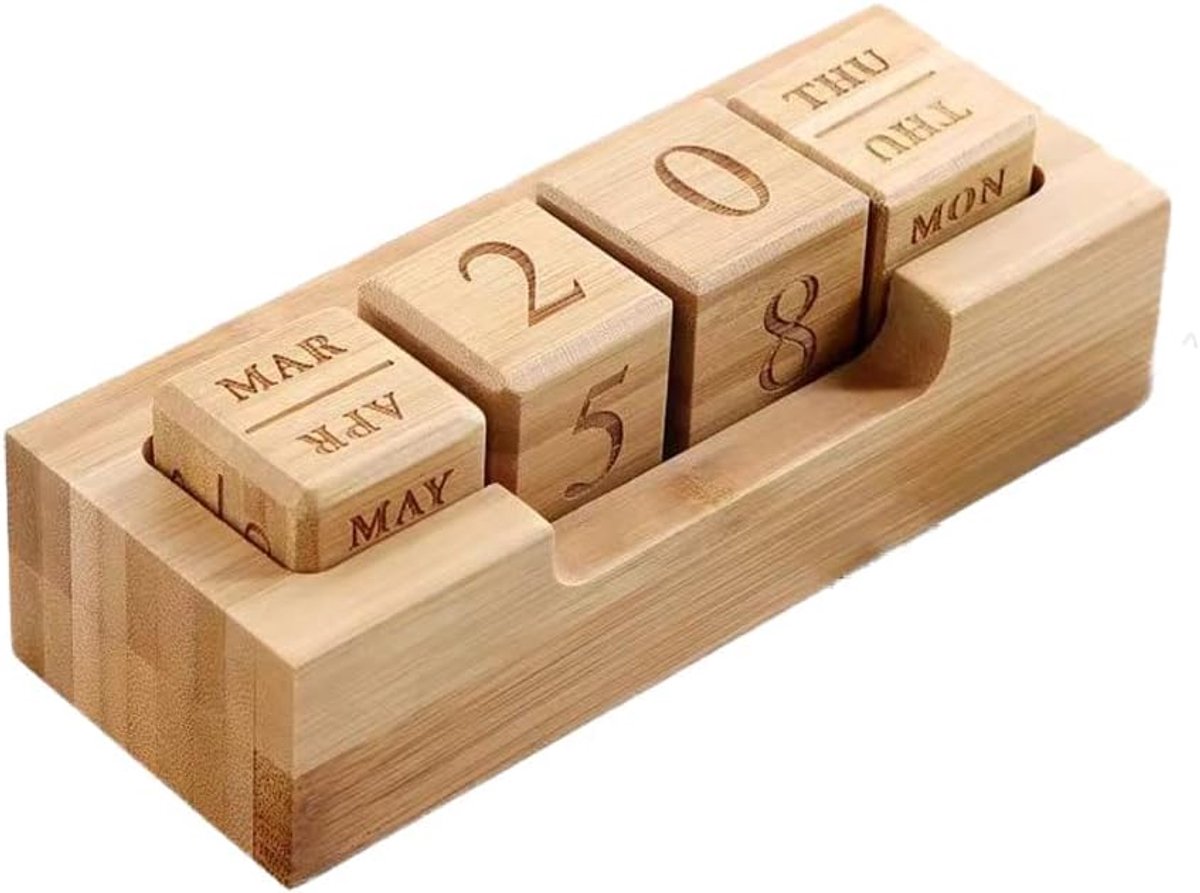 SnelShoppen - Vintage Houten Perpetuele Kalender voor Thuis, Bureau, Office Decoratie - Herbruikbare Retro Tafelkalender - Stijl 1