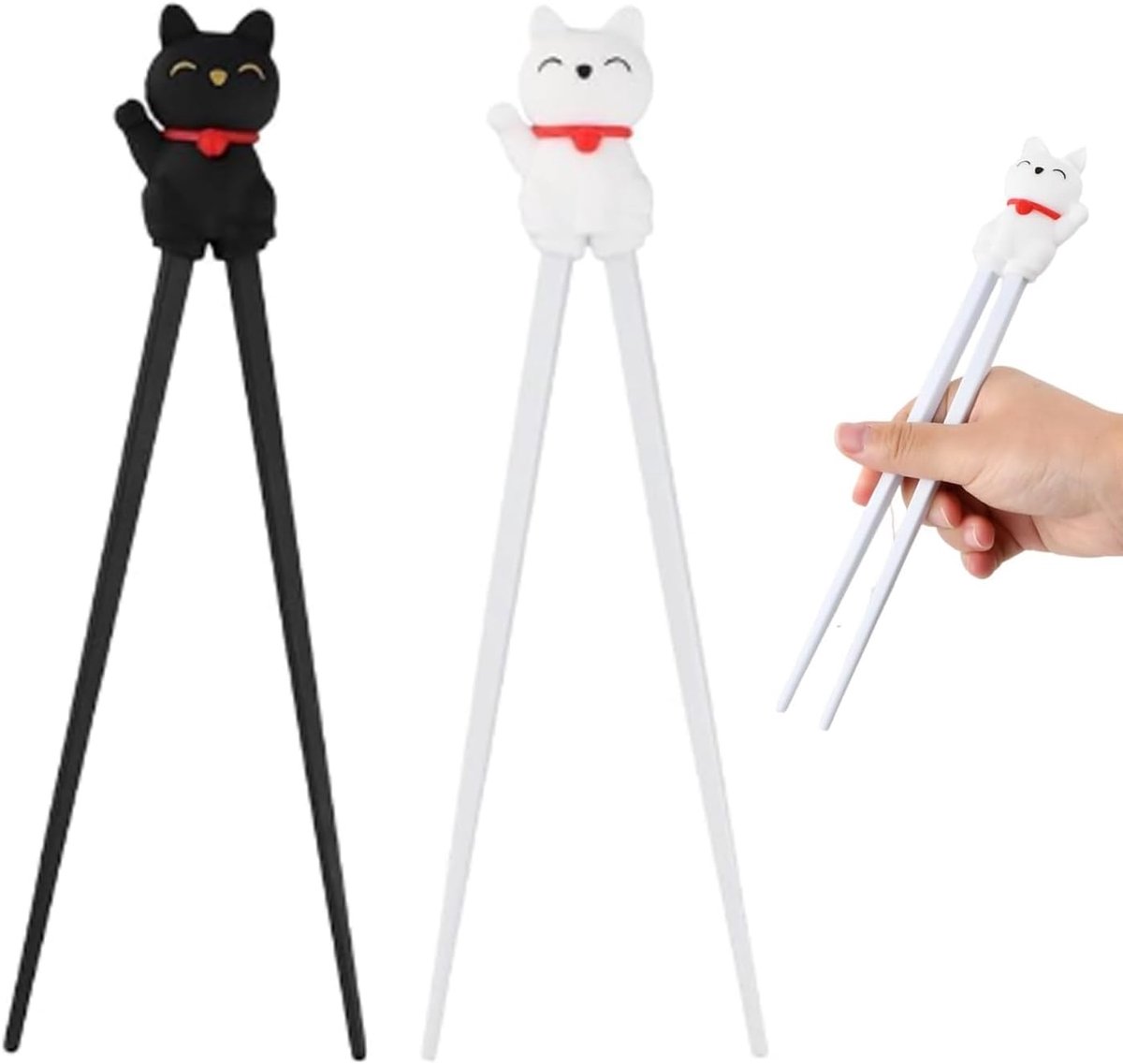 SnelShoppen - 2 paar schattige Lucky Cat eetstokjes, antislip, afneembare leerstokjes, gepersonaliseerde sushi-hulp voor beginners, perfecte stokjes v
