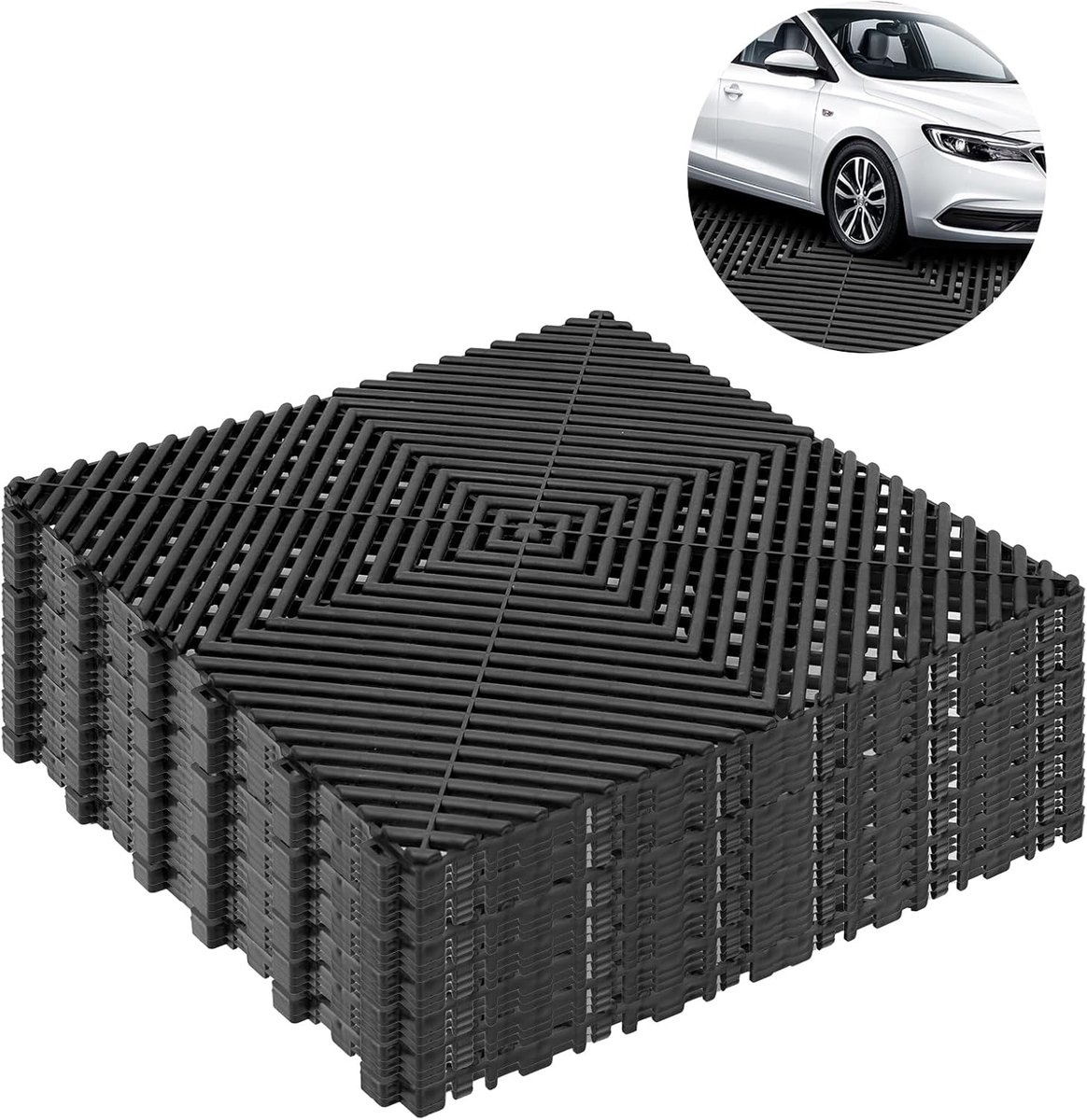 SnelShoppen - PP Garagevloeren, 20 Stuks, 40x40 cm, 18 mm Dikke Kliktegels, Zwart Drainagemat voor Binnen en Buiten, Ideaal voor Garage, Werkplaats, T