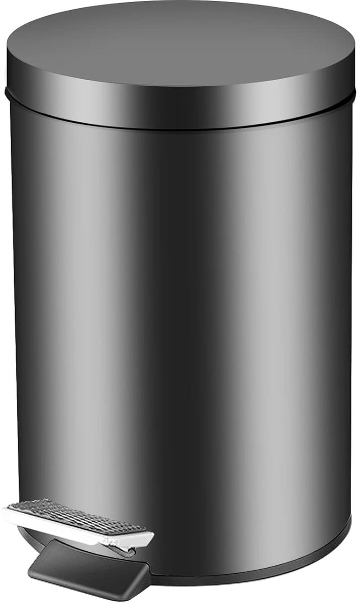 SnelShoppen - 3L Ronde RVS Pedal Bin met Metaal Deksel en Verwijderbare Binnenemmer voor Badkamer, Keuken, Thuis, Kantoor (Zwart)