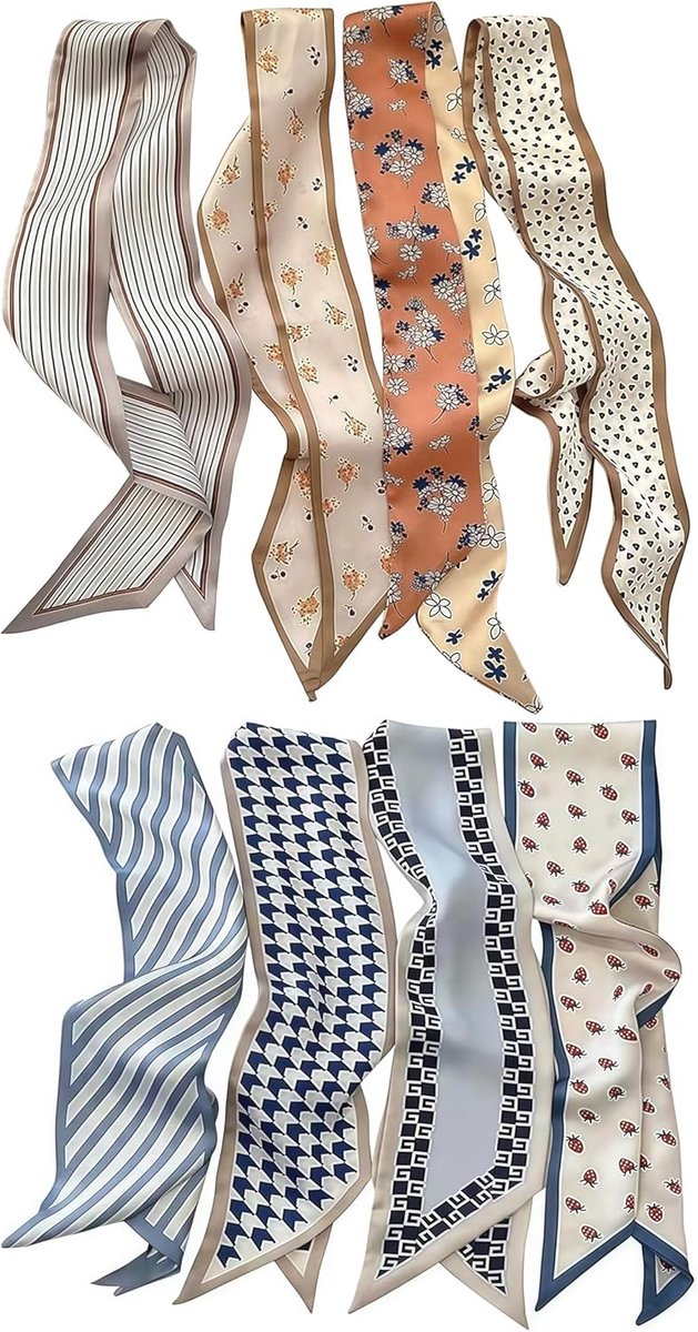 SnelShoppen - 8-delige Fashionable Sjaals voor Vrouwen, Multifunctionele Boho Sjaals, Satijnen Haaraccessoires, Luxe Kleding en Handtas Decoratie