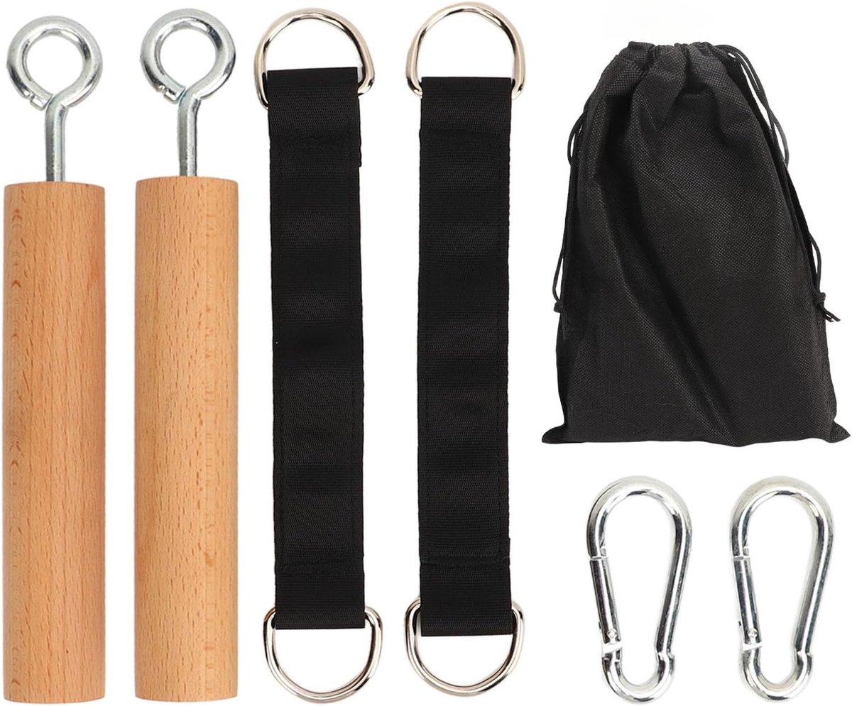 SnelShoppen - Wooden Pull-Up Grips - Comfortabele Handgrepen voor Spieropbouw, Grip Versterker en Krachttraining - Duurzaam 304 RVS & Hout - Ideaal vo