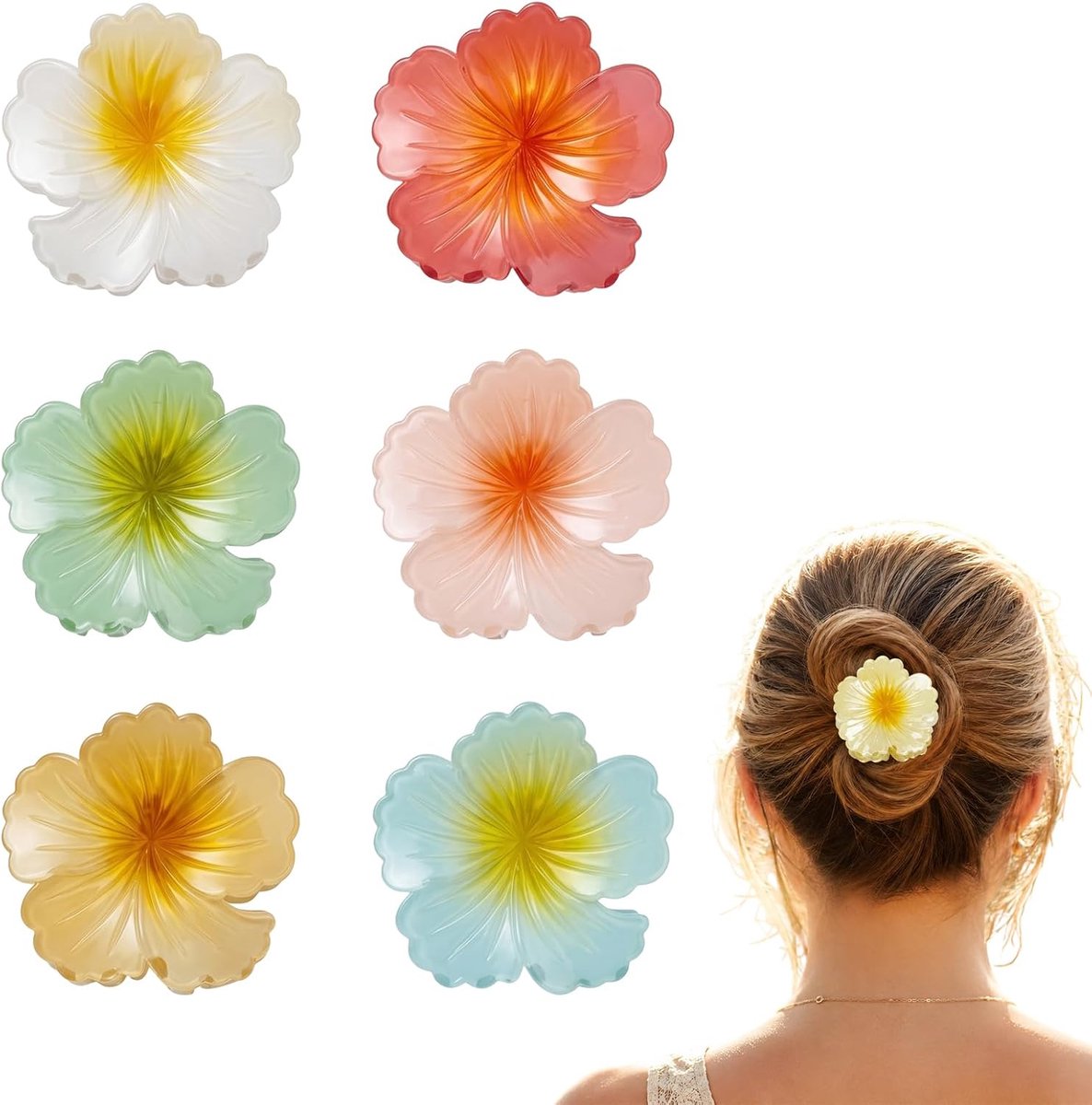 SnelShoppen - Haarclip Bloem met Stevige Grip - 6 Kleuren Set voor Dames en Meisjes - Kleurige Pasteltinten Geschikt voor Dagelijks Gebruik, Feest en