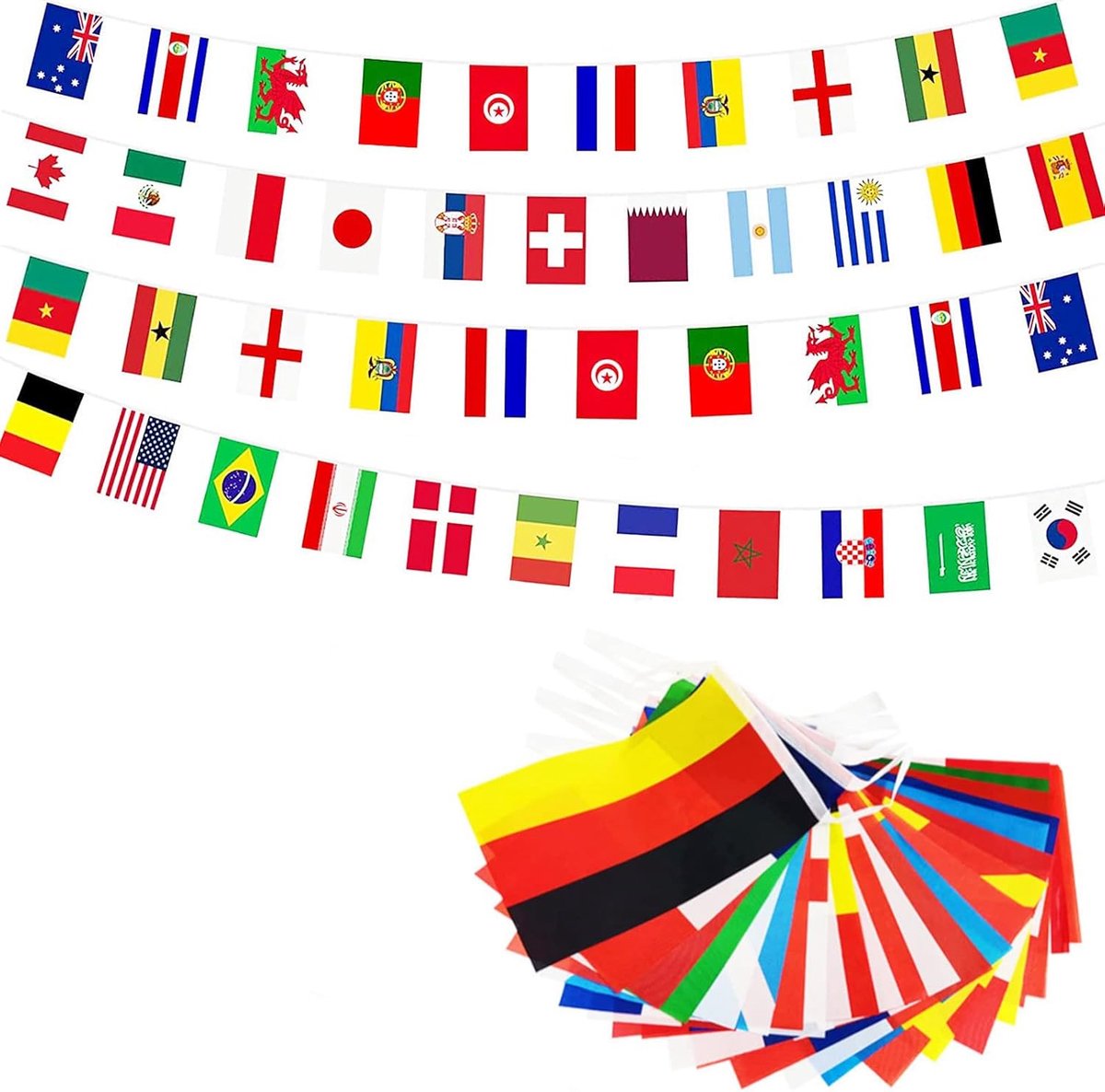 SnelShoppen - Internationale Vlaggen Bunting Banner met 32 Landenvlaggen (50M/200 Vlaggen) - Feestdecoratie voor Tuin, Camping, Verjaardag, Kinderfees