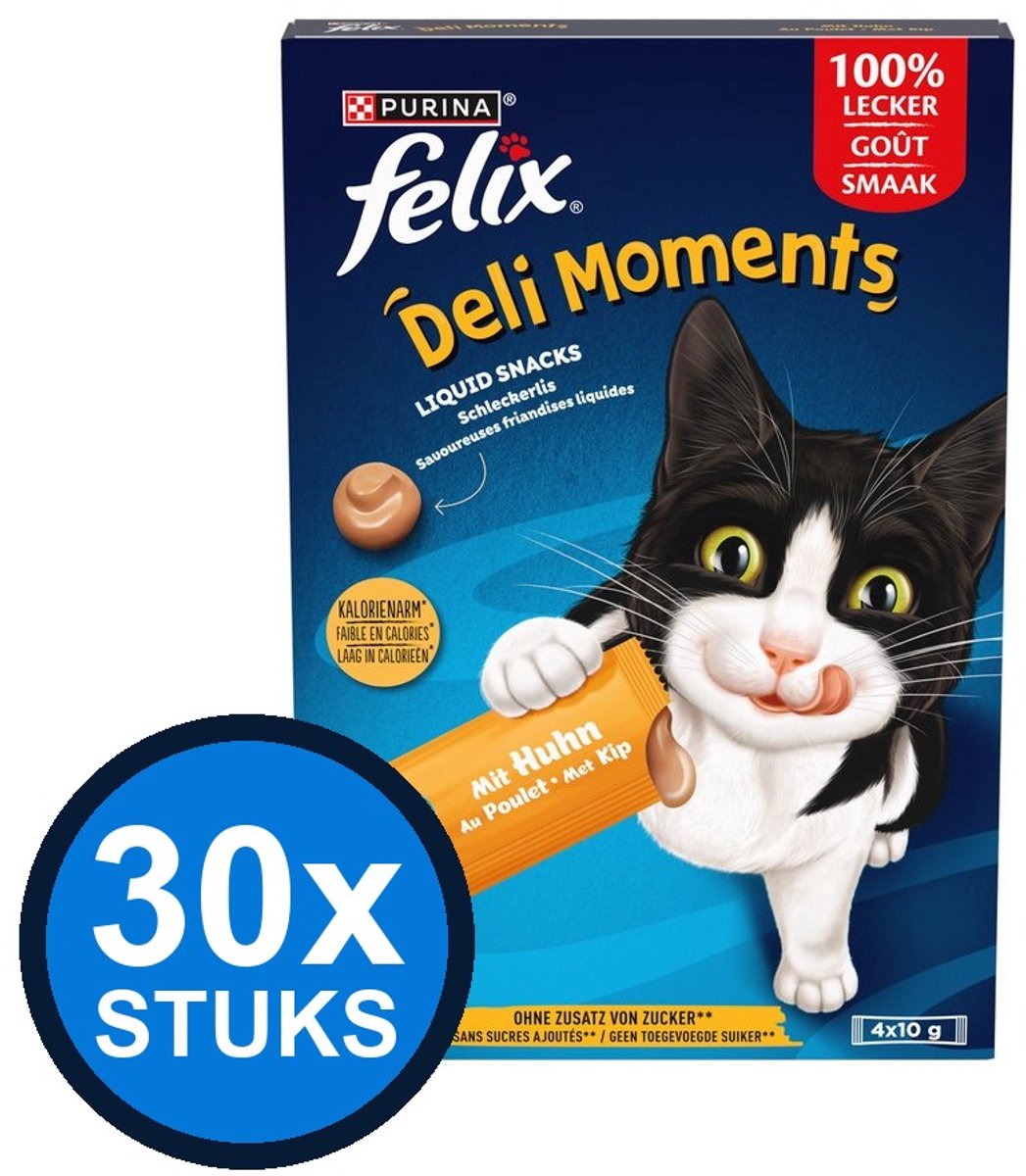 30x Felix - Deli Moments Liquid Snacks Kip - Kattenvoer Snacks - 40 g