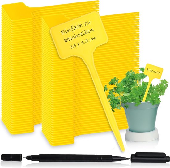 SnelShoppen - 100 Stuks Plant Labels met Twee-Punt Marker - Invoegen Labels - Plant Plugs voor Labelen - Groei Plugs voor Tuin en Bloembakken 15 cm -
