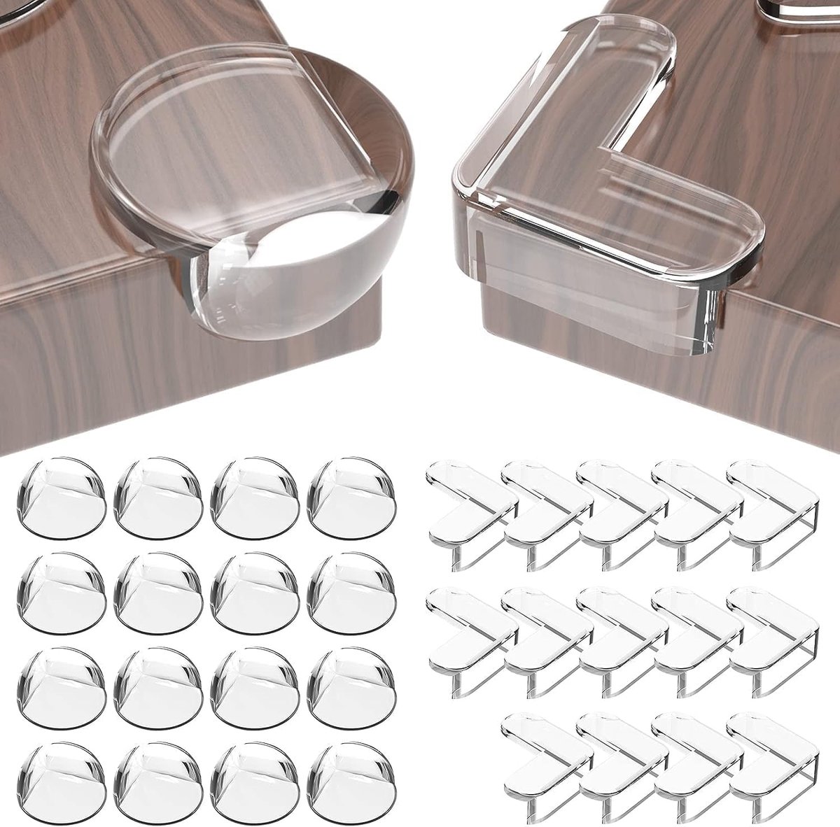 SnelShoppen - Baby Hoekbescherming en Randbeschermer - Silicone, Zelfklevend, Transparant - 30 Stuks - L-vormig en Bolvormig - Veiligheid voor Kindere