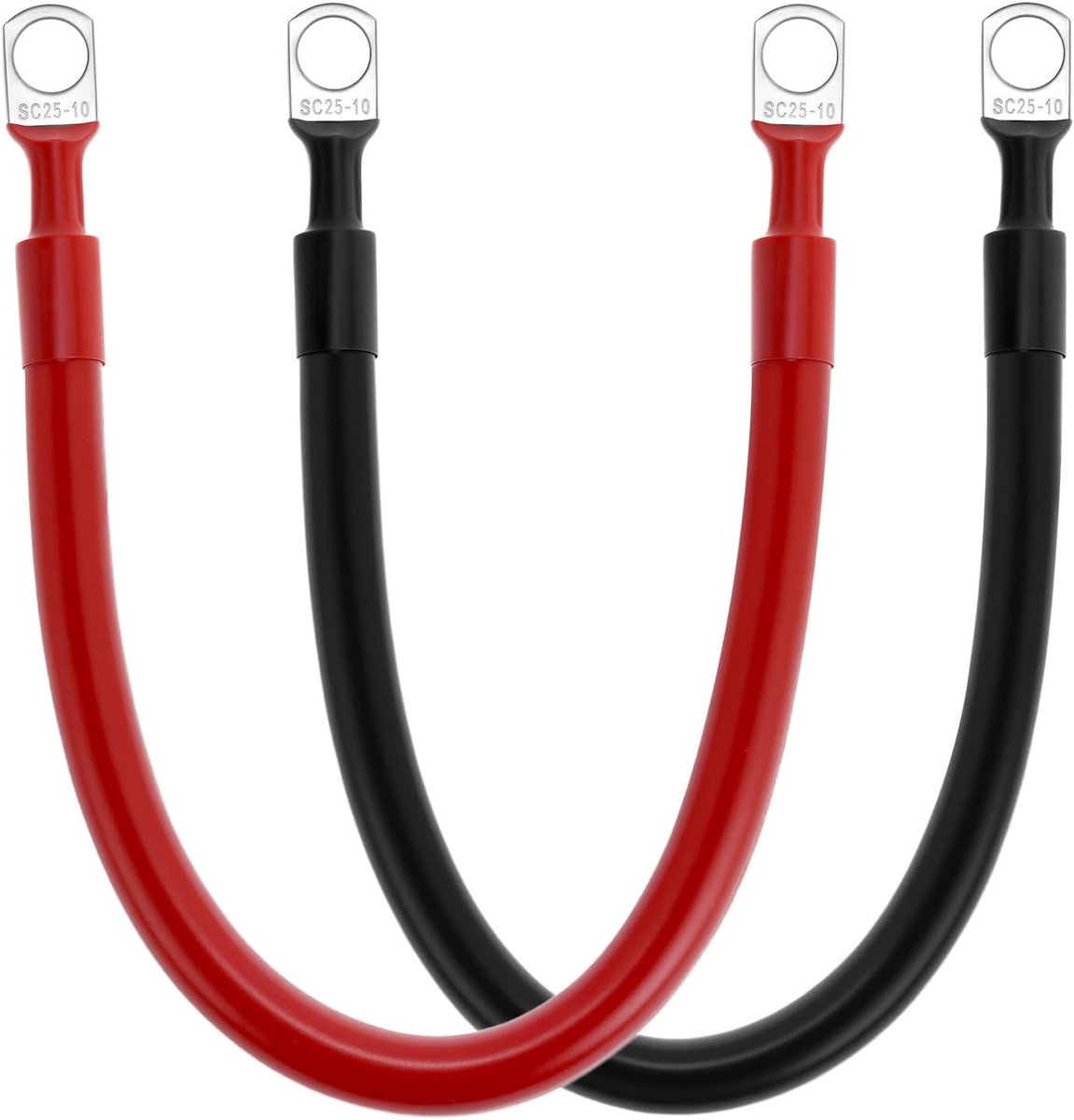SnelShoppen - 2 Stuks Accukabels 25 mm² 3 AWG - 30 CM Rood & Zwart Startkabels met M10 Ring Terminals voor Auto, Motor, Truck, RV, Marine, Zonne-energ