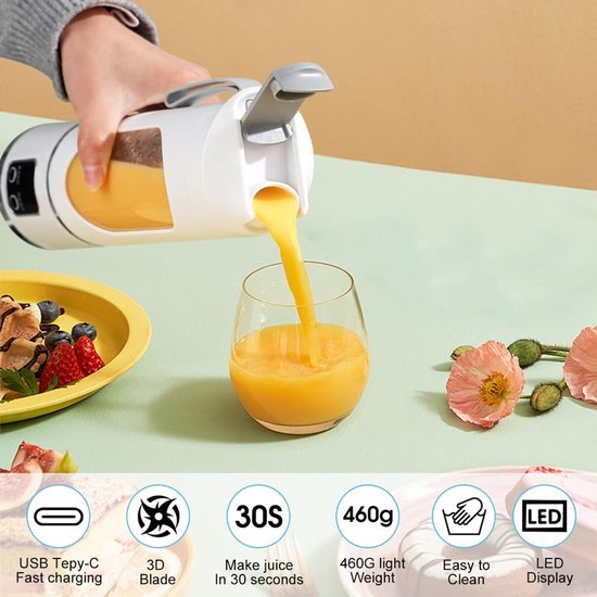 SnelShoppen - Portable Mixer met 12 Messen, 450 ml Sapbeker voor Smoothies en Shakes, Mini Mixer met LED Display, Oplaadbaar voor Thuis, Sport en Buit — afbeelding 4