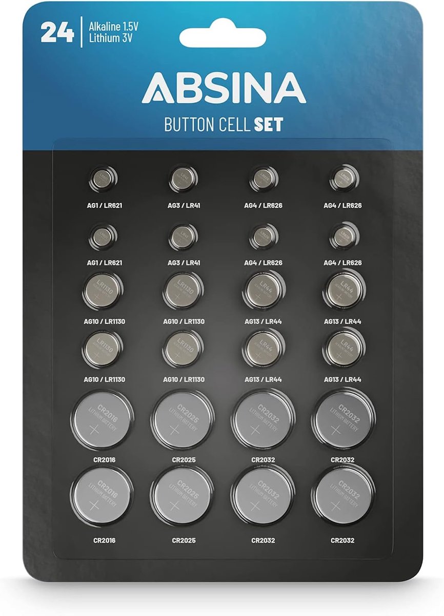 SnelShoppen - Set van 24 Alkaline en Lithium Knopcell Batterijen - 2x AG1 LR621, AG3 LR41, CR2016, CR2025, 4x AG4 LR66, AG10 LR1130, AG13 LR44, CR2032