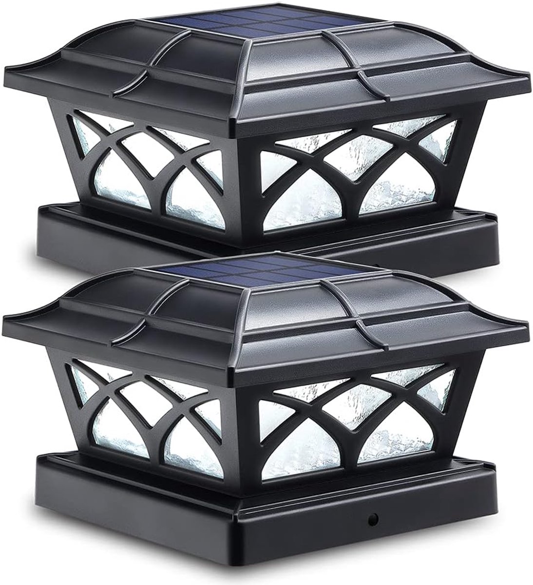SnelShoppen - Solar Post Cap Lights Buiten, 2-in-1 LED Tuinverlichting Warm Witte & Koele Witte Modus, Waterdichte Tuinverlichting voor 4x4 5x5 6x6 Pa