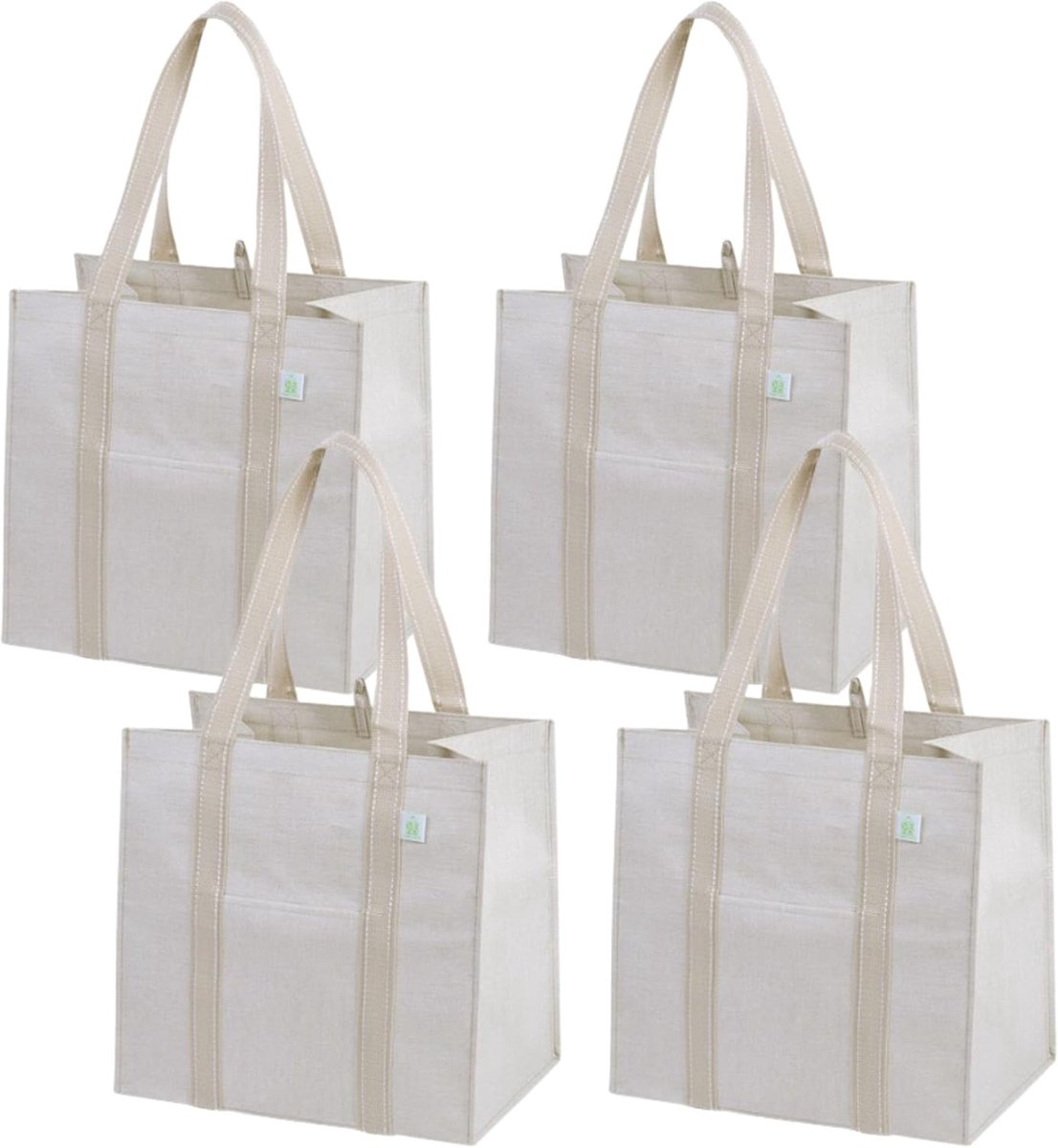 SnelShoppen - Set van 4 Vouwbare Boodschappentassen met Handvat en Harde Bodem, Herbruikbaar, Beige, Ideaal als Boodschappenmanden en Tassen