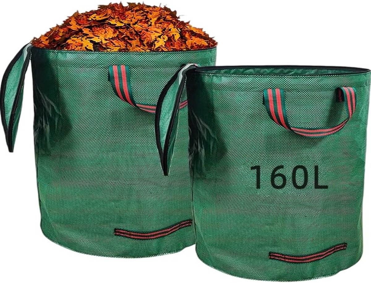 SnelShoppen - 160 Liter Bladzakken Tuinafval Set van 2 - Zelfstaand met Deksel - Herbruikbaar Waterdicht Tuinafvalzak met 4 Handgrepen voor Gazon, Bla