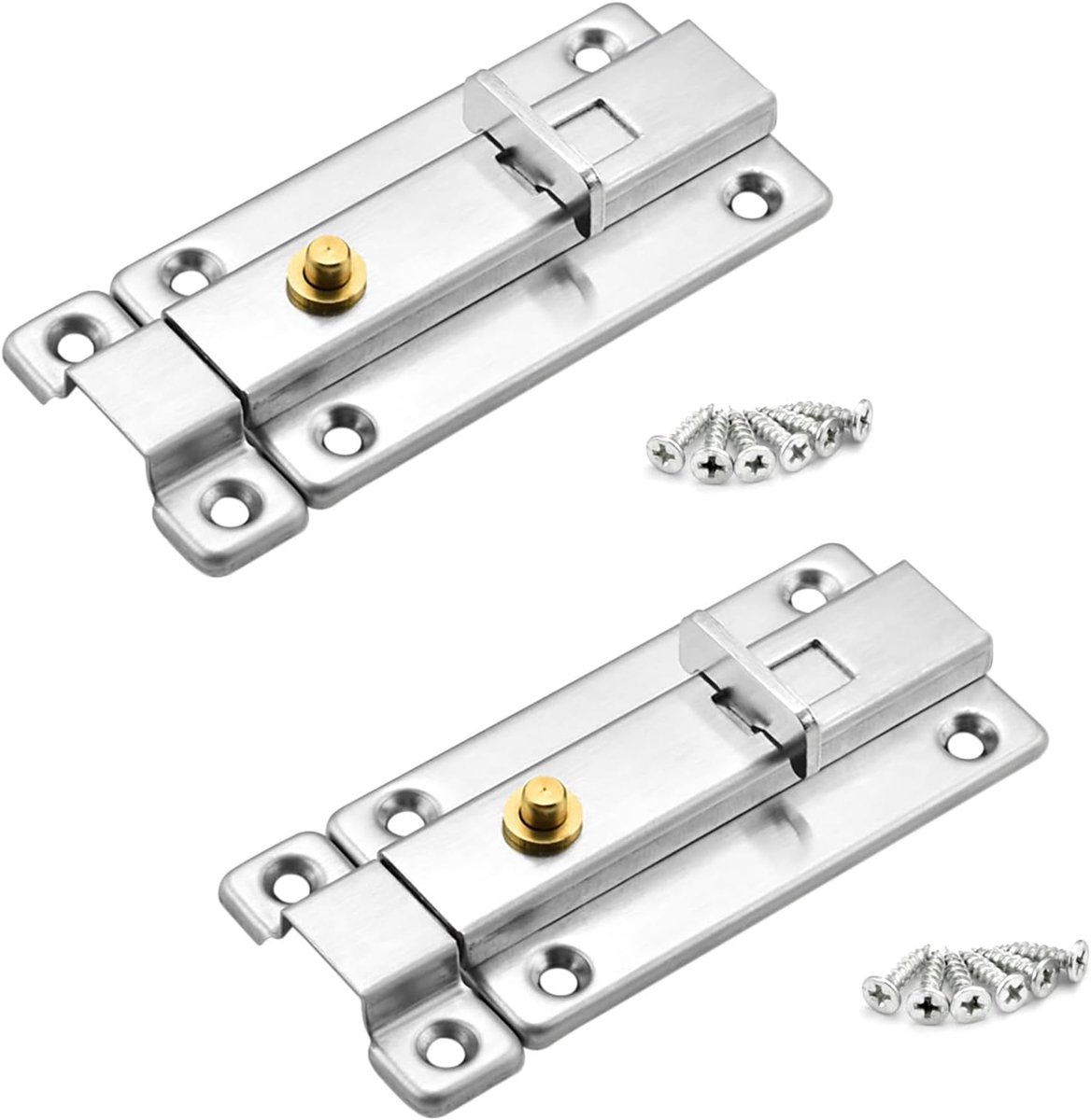 SnelShoppen - 2 Stuks Deurslot - 10 cm RVS Veiligheidsdeursloten met Schroeven voor Alle Interne Deuren - Automatische Terugslag