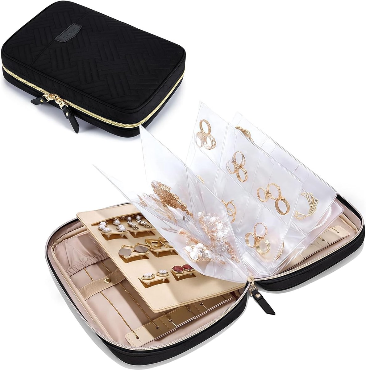 SnelShoppen - Aucuu Sieraden Organizer Reistasje, Opvouwbare Oorbellen Bewaarboek met Duidelijke PVC Tas voor Halskettingen, Oorbellen, Ringen, Armban