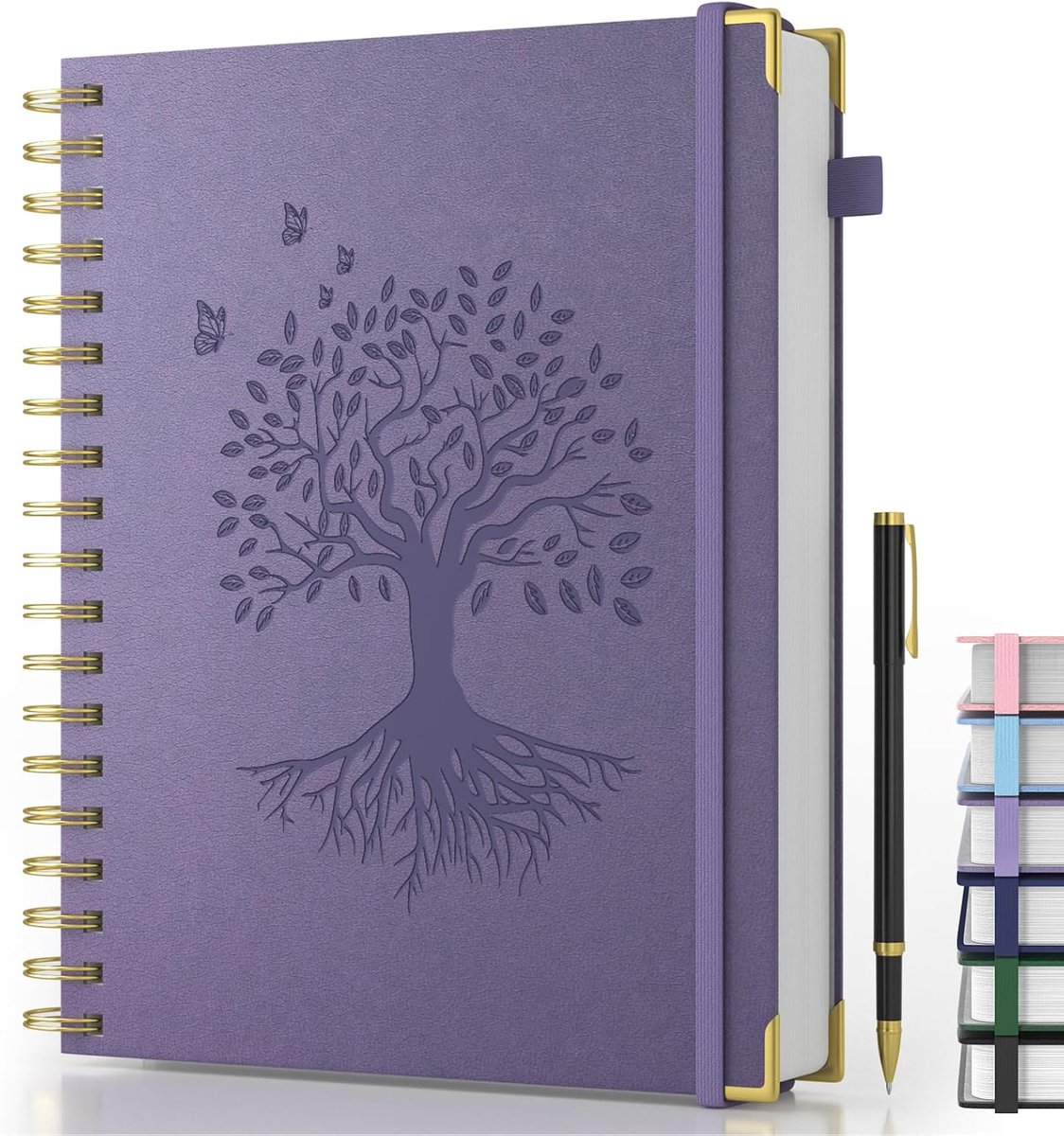 SnelShoppen - Spiral Notebook B5 Hardcover 240 Pagina's, 100gsm Inktproof Papier, Lila Journal met Pen voor Werk, Schrijven, Notities, Leren, Reizen,
