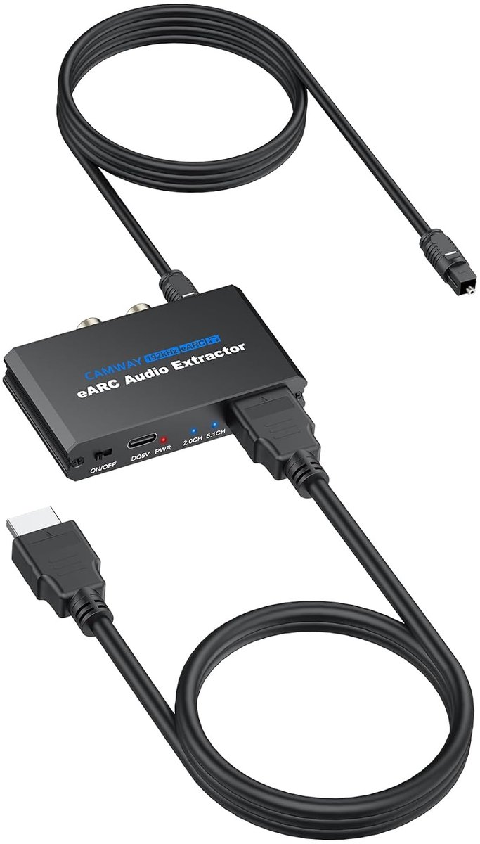 Thijox - HDMI audio-splitter eARC naar RCA, optisch en 3,5 mm met 1 m HDMI-kabel, ondersteunt 5.1-kanaals surround sound voor versterkers, soundbars e