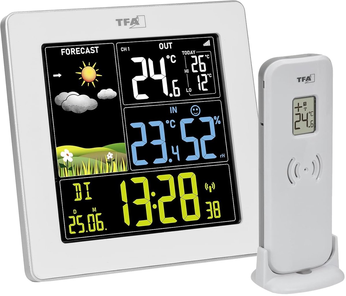 Digitaal weerstation - Weerstation met buitensensor - Binnenklimaat controleren - Groot kleurendisplay - 11.3 cm - Wit