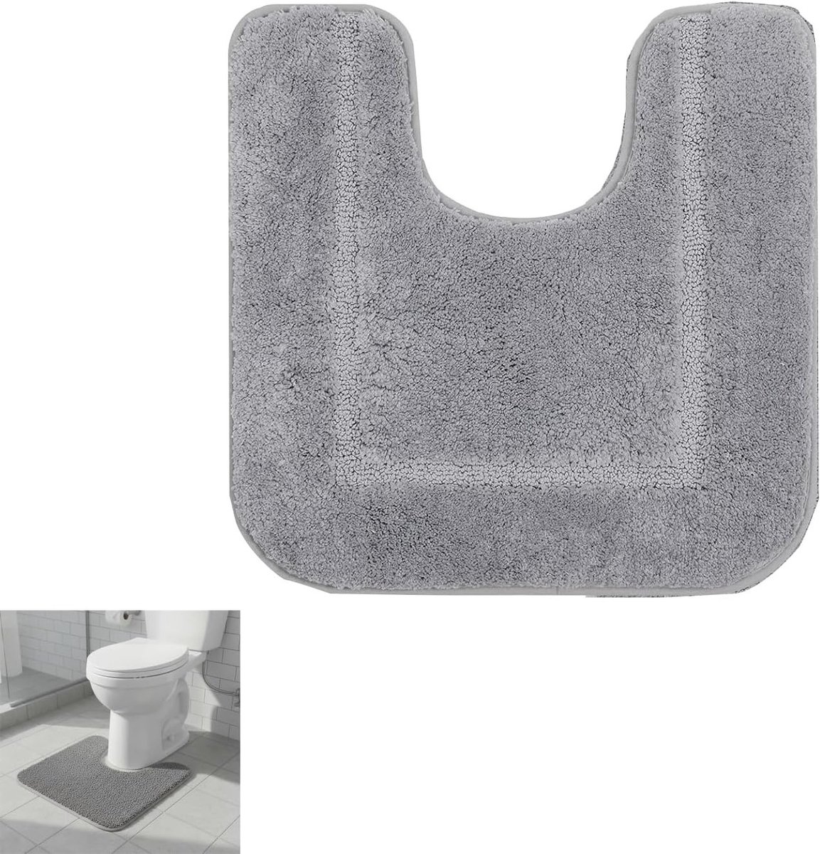 U-vormig antislip toiletmat met uitsparing, zachte microvezel badmat, wasbaar en absorberend, 50 x 40 cm, donkergrijs voor badkamer en toilet, comfortabel en stijlvol