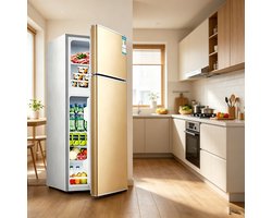 Deze ruimtebesparende koel-vriescombinatie met dubbele deur en een inhoud van 88 liter heeft aparte compartimenten voor het bewaren van grote hoeveelheden eten en drinken waardoor hij geschikt is voor keukens slaapkamers kantoren en studentenkamers