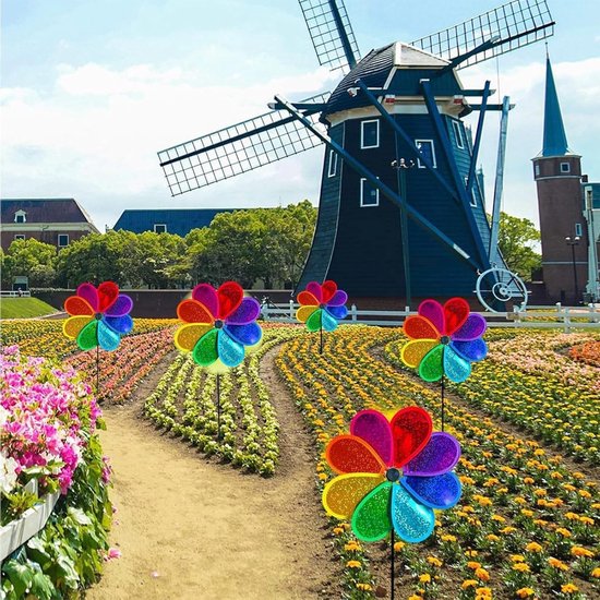 Windmolens voor Buiten - Set van 4 Stuks, Kindvriendelijke Decoratie, 30 cm Hoogte, Achtbladige Sequins, Tuinaccessoires, Balkonversiering, Totale Hoogte 71 cm — afbeelding 4