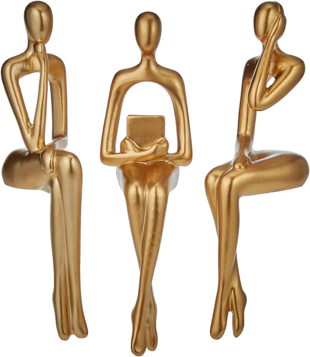 SnelShoppen - Gouden Abstracte Beeldjes Set voor Woonkamer Decoratie, Moderne Boekenplank Decoratie, Desk Sculpturen, Tafel Decor, 3 Stuks