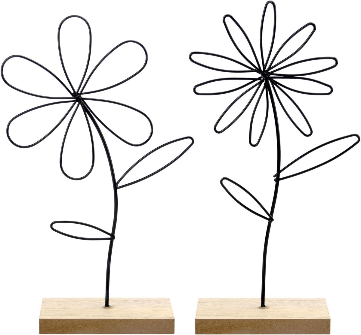 SnelShoppen - Set van 2 Decoratieve Metalen Bloemen op Houten Pedestal, Hoogwaardige Bloemstukken, Ringdecoratie voor Huis en Tuin, Unieke Geschenken