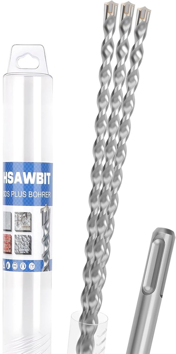 SnelShoppen - 3-delige SDS Plus Boor Set 10 mm x 260 mm voor Betonnen Muren, Metselwerk, Steen en Baksteen - Professionele Hamerslag Boor met 4 Snijka