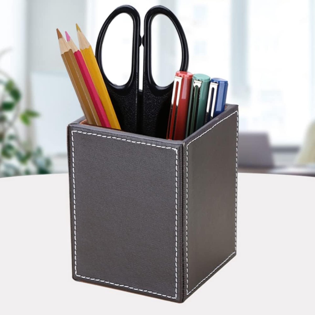 SnelShoppen - Klassieke kunstleren pennenkoker bruin - Pennenhouder voor kantoor, school en thuis - Ideaal voor schrijfgerei, pennen, potloden en meer
