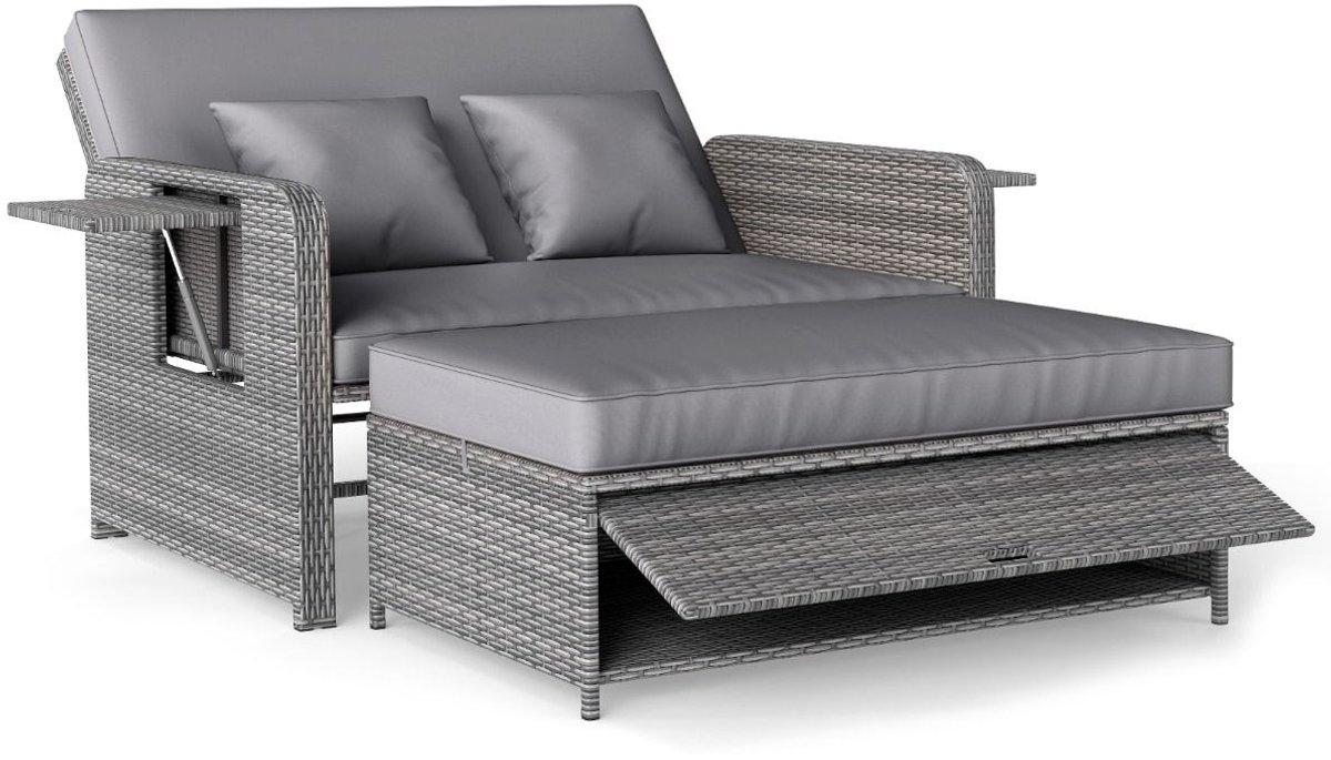 SureDeal® - Tuinmeubel - Rotan Tuinbed - Terras Tweezitsbank - Opbergkist - Rugleuning Ver