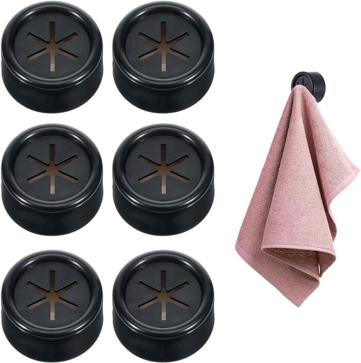 SnelShoppen - Set van 6 Zelfklevende Handdoek Haken, Geen Boren Nodig, Ronde Handdoek Clips, Geschikt voor Keuken, Badkamer en Thuis, Zwart, Duurzaam