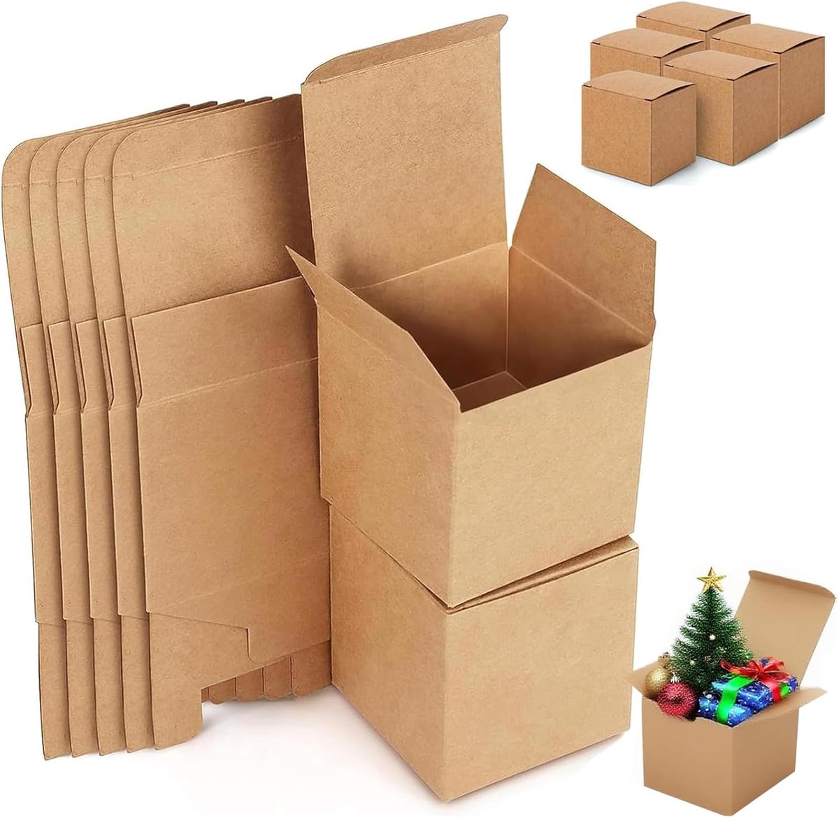 SnelShoppen - 15 Stuks Kraftpapier Geschenkdozen 13x13x13 cm - Opvouwbare Kartonnen Dozen met Deksel - Bruine Vierkante Dozen voor Feest, Verjaardag,