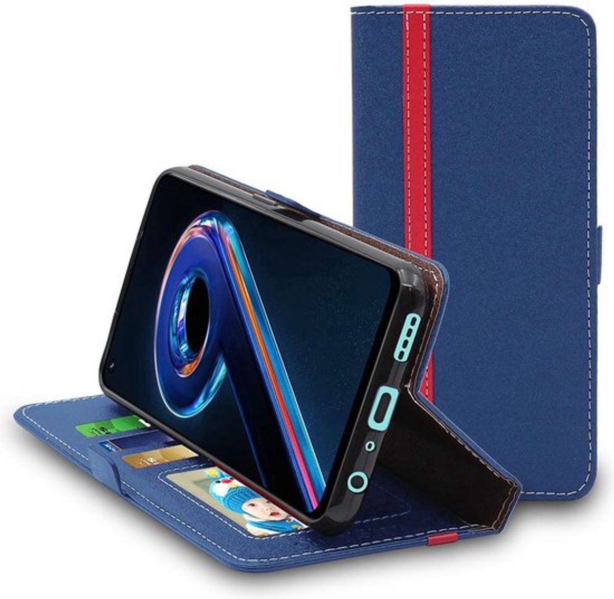 ebestStar - Hoes geschikt voor Realme 9 Pro+ Pro Plus, Wallet Etui, Book case hoesje, Donkerblauw, Rood