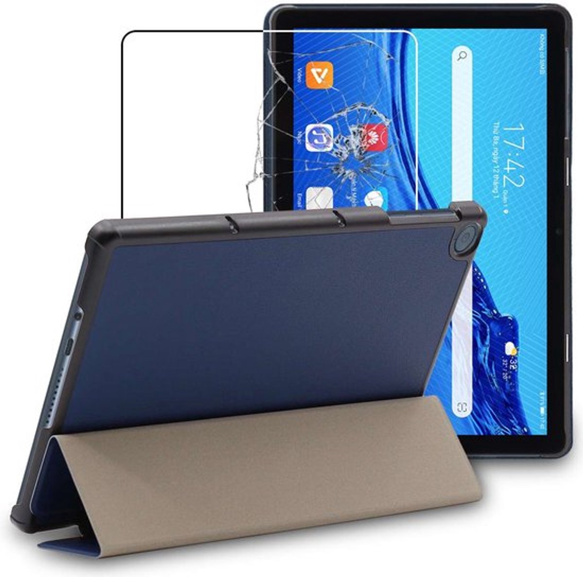 ebestStar - Hoes geschikt voor Huawei MatePad T 10, T 10S, Slanke Design PU Lederen Etui, Automatische Slaap/Wake, SmartCase hoesje, Donkerblauw + Gehard Glas