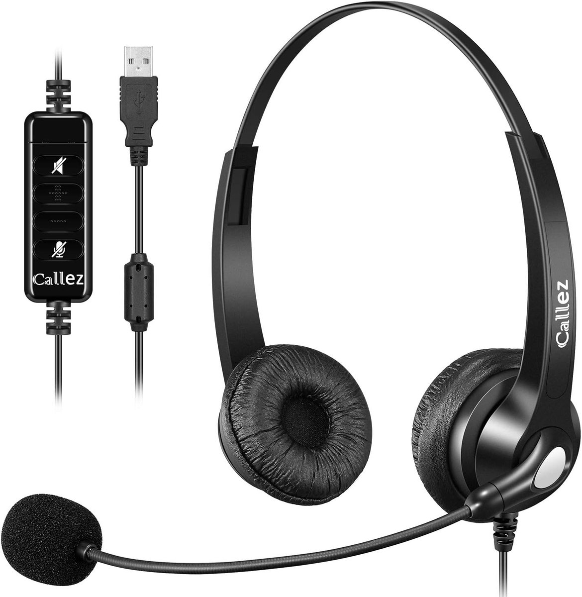 SnelShoppen - USB Headset PC voor Business Skype UC Lync SoftPhone Call Center, Stereo Hoofdtelefoon met Microfoon, Geluiddemping, Volume Controle, Ul