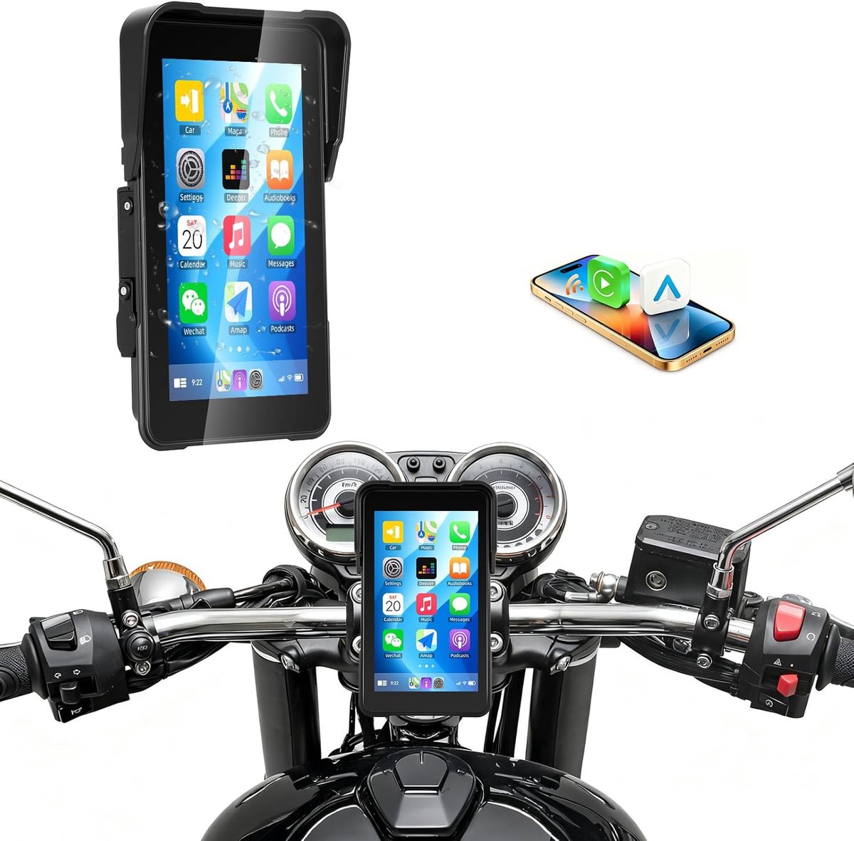 SnelShoppen - 5 Inch Motorfiets Touchscreen IP68 Waterproof Navigatie met Bluetooth, HD Scherm en Drukdetectie voor Motorrijden