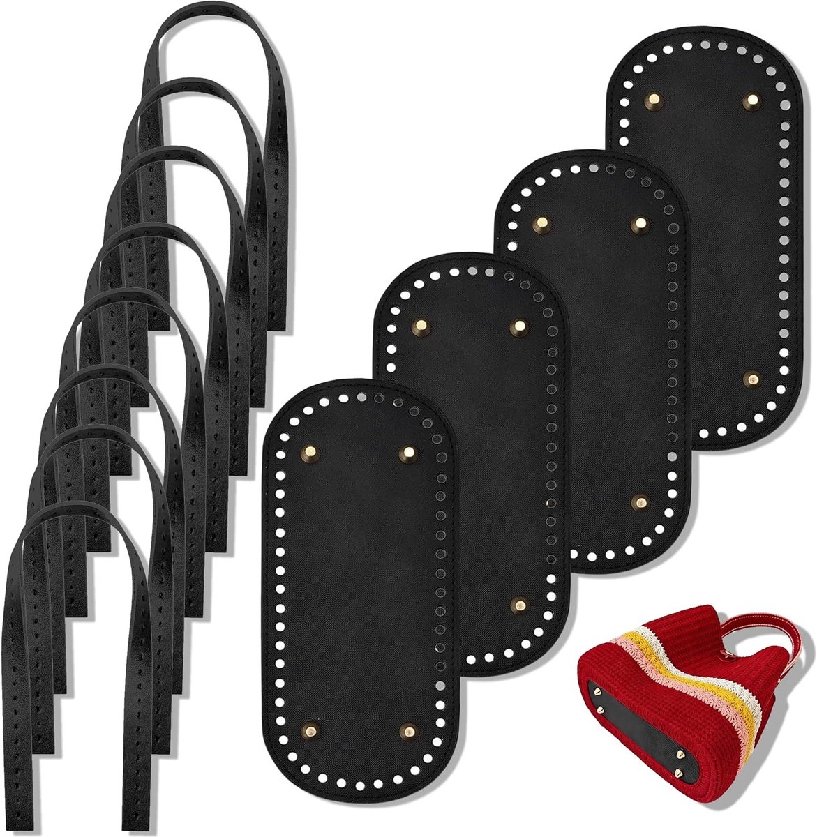 4 Stuks Ovale PU Lederen Tas Bodem met Gaten voor DIY-Haaktassen, Perfect voor Handgemaakte Tassen en Accessoires