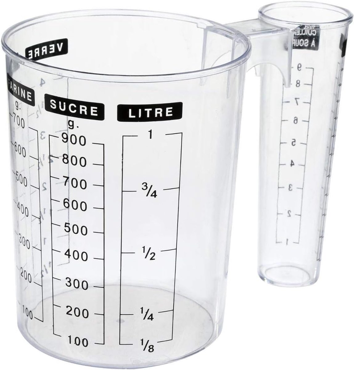 SnelShoppen - Grote Transparante Meetbeker 1L - Dubbelwandig Plastic Maatbeker voor Keuken - Perfect voor Suiker, Meel, Centiliters, Deciliters, Tafel