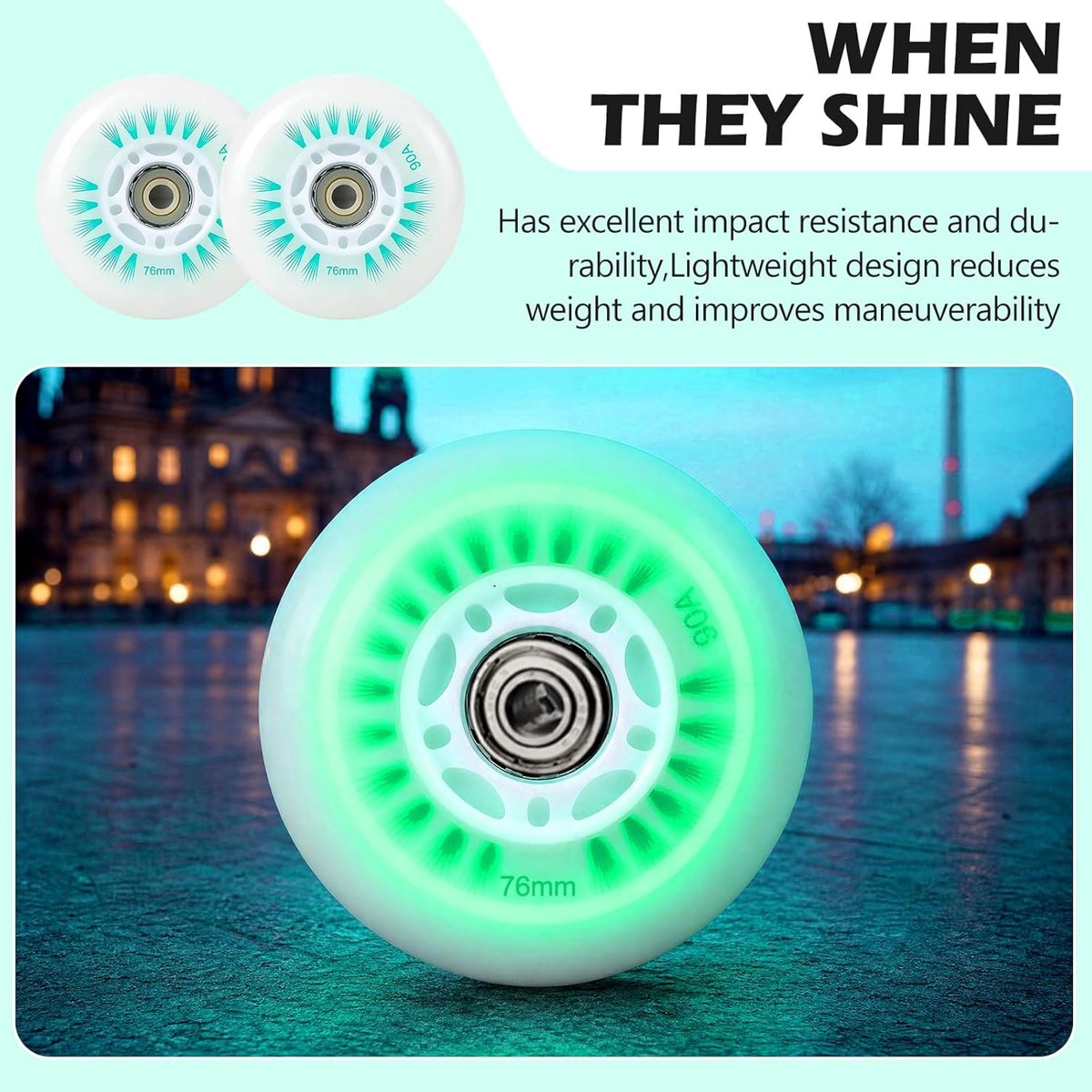 SnelShoppen - Inline Skates Set van 8 met 72/76/80 mm Luminous LED Wielen, Universele Polyurethaan wielen, Geschikt voor Kinderen en Volwassenen, Idea